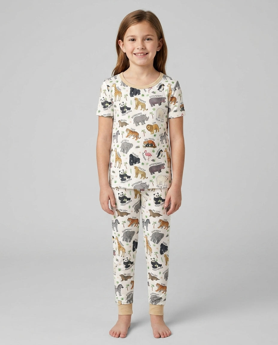 Safari Animals Bamboo Two Piece Short Sleeve Pajama Set