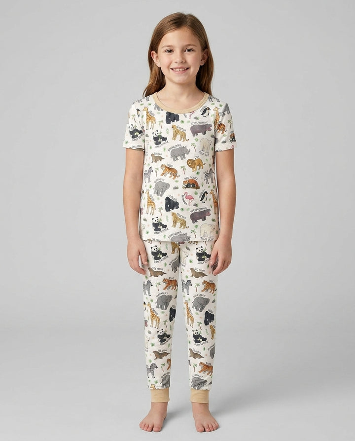 Safari Animals Bamboo Two Piece Short Sleeve Pajama Set