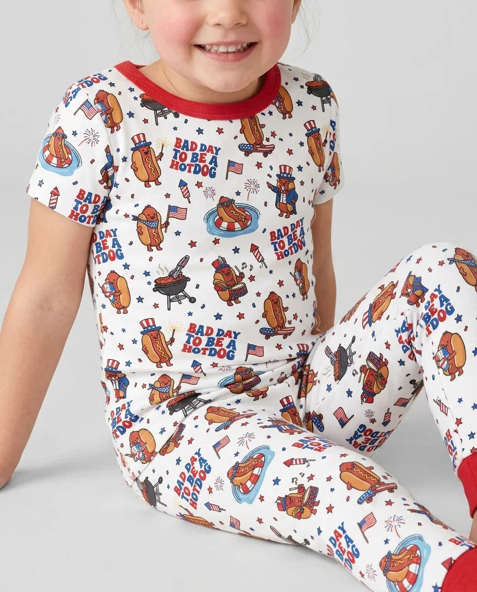 Hot Dog Patriotic Bamboo Two Piece Short Sleeve Pajama Set