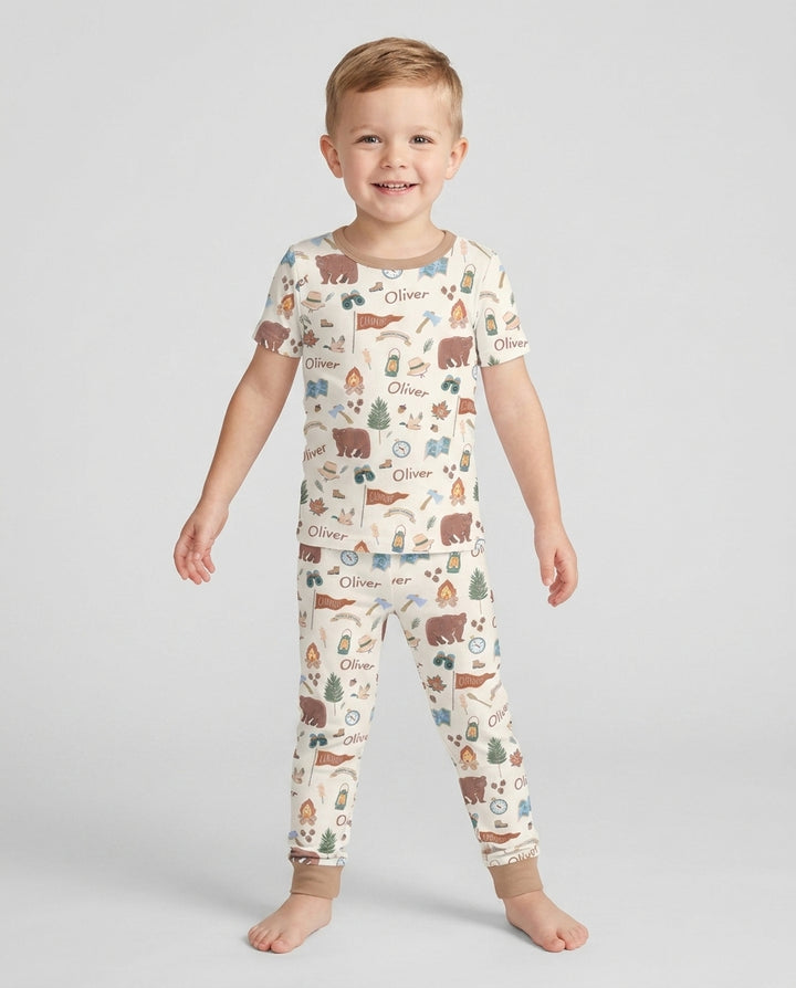 Conjunto de pijama de dos piezas de bambú de manga corta, plantilla personalizada