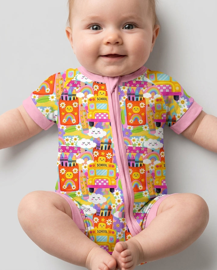 Retro Happy Classroom Bamboo Shorty Zippy