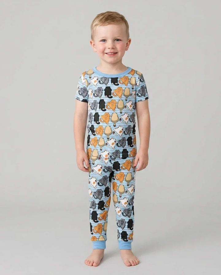 Funny Cat Butts Club Family Matching Bamboo Two Piece Short Sleeve Pajama Set