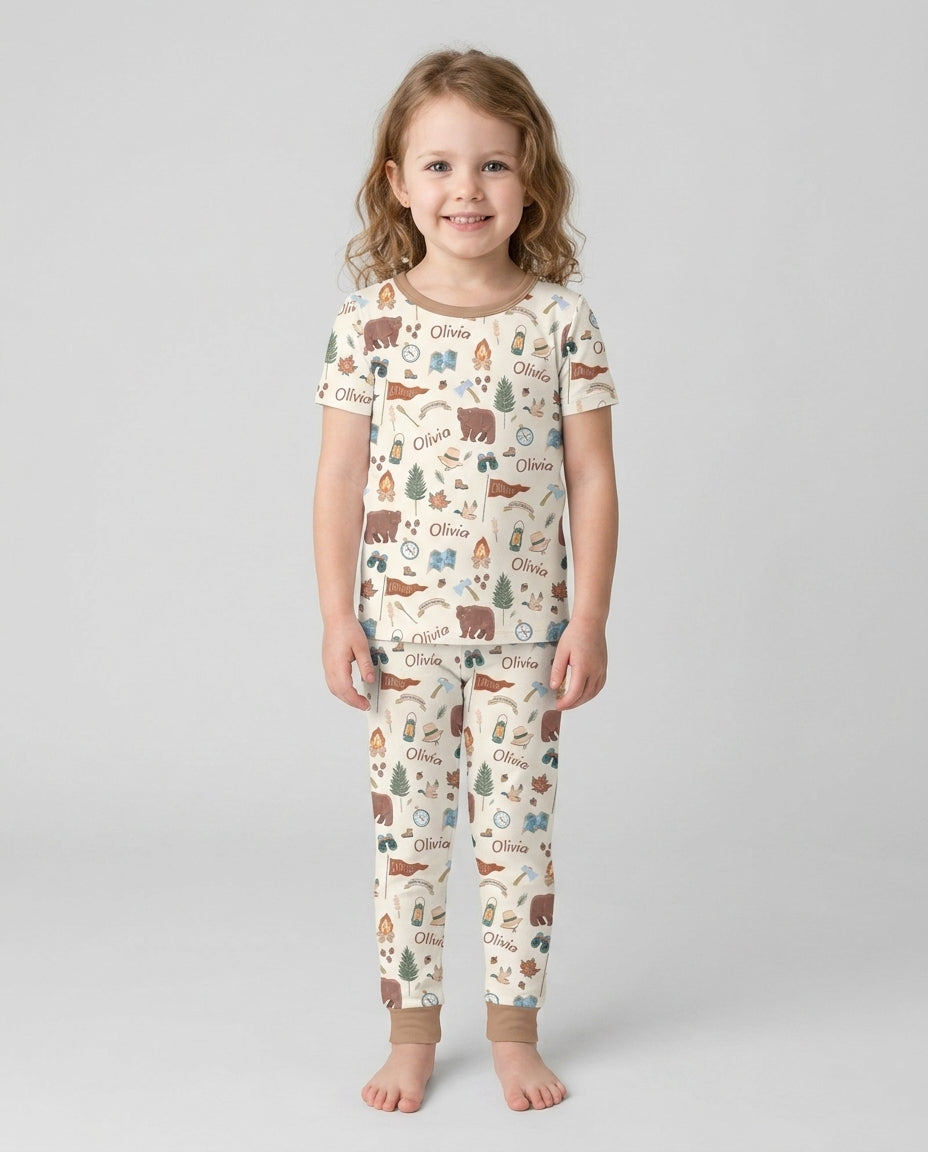 Conjunto de pijama de dos piezas de bambú de manga corta, plantilla personalizada
