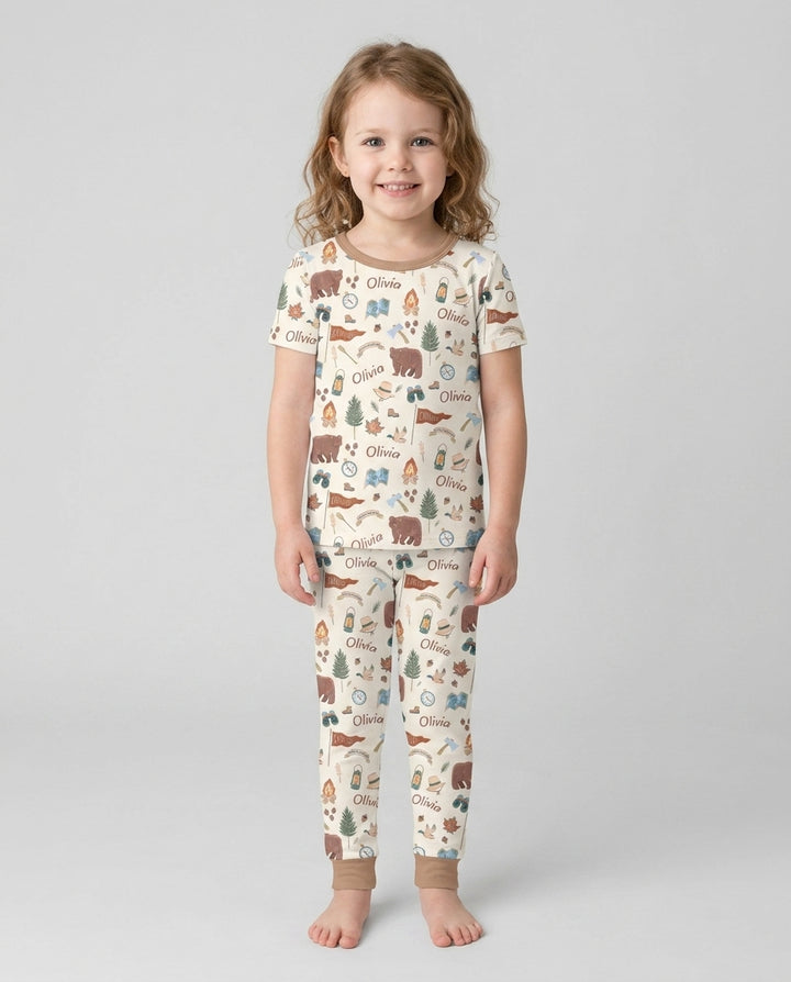Conjunto de pijama de dos piezas de bambú de manga corta, plantilla personalizada