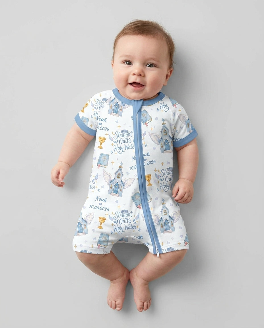 Custom Name Baptism Christening Straight Outta Holy Water Bamboo Shorty Zippy