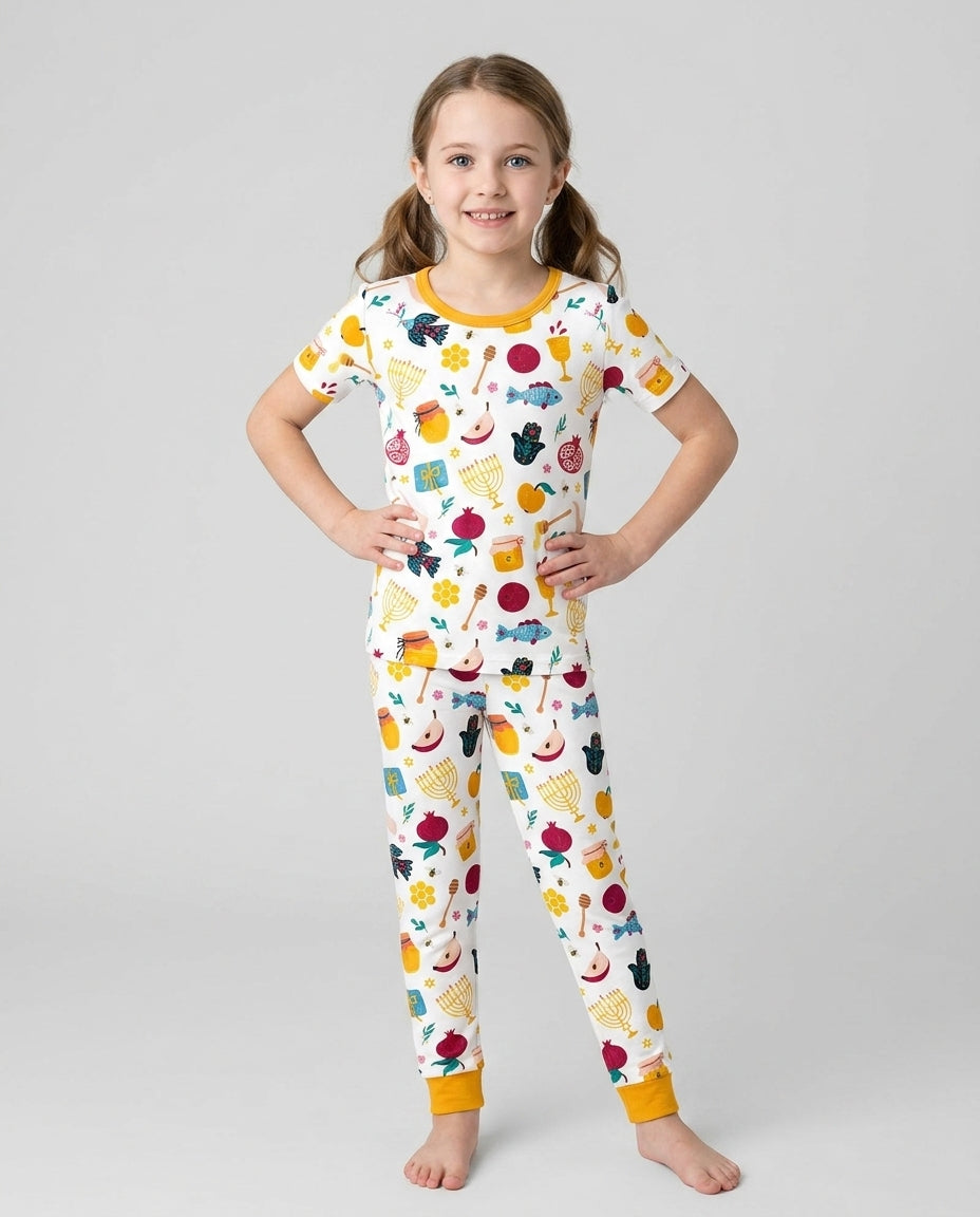 Shanah Tovah Party Bamboo Two Piece Short Sleeve Pajama Set