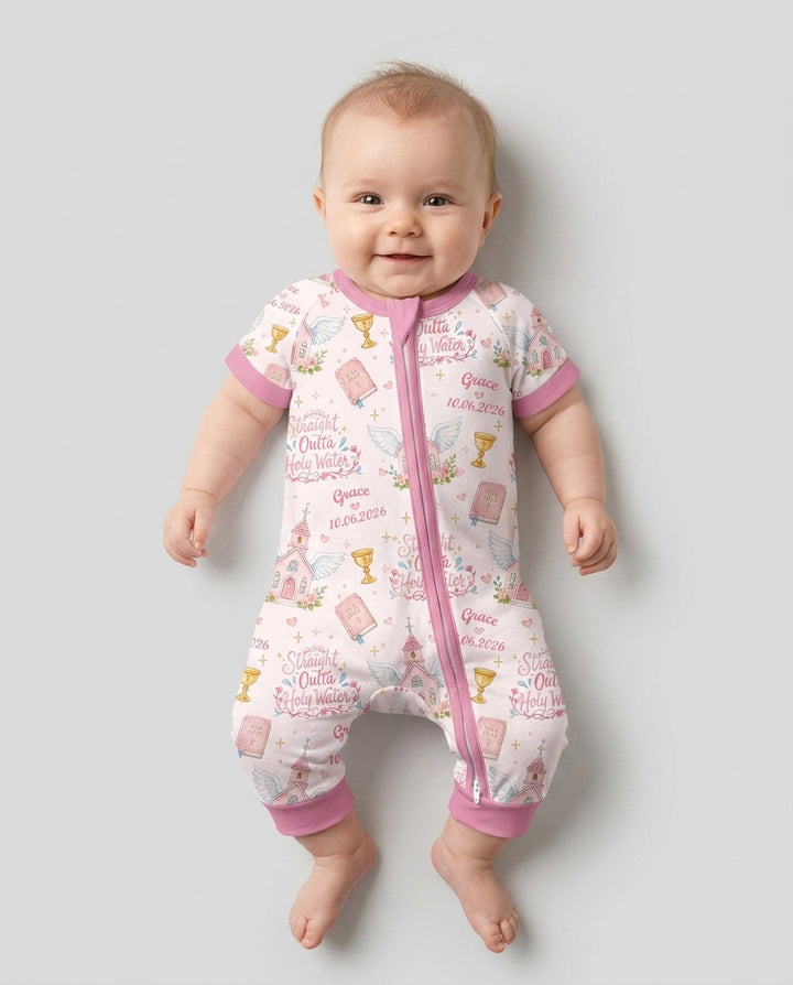 Custom Name Baptism Christening Straight Outta Holy Water Bamboo Shorty Zippy