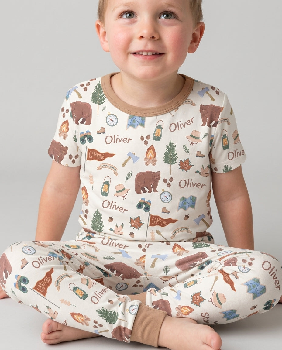 Conjunto de pijama de dos piezas de bambú de manga corta, plantilla personalizada