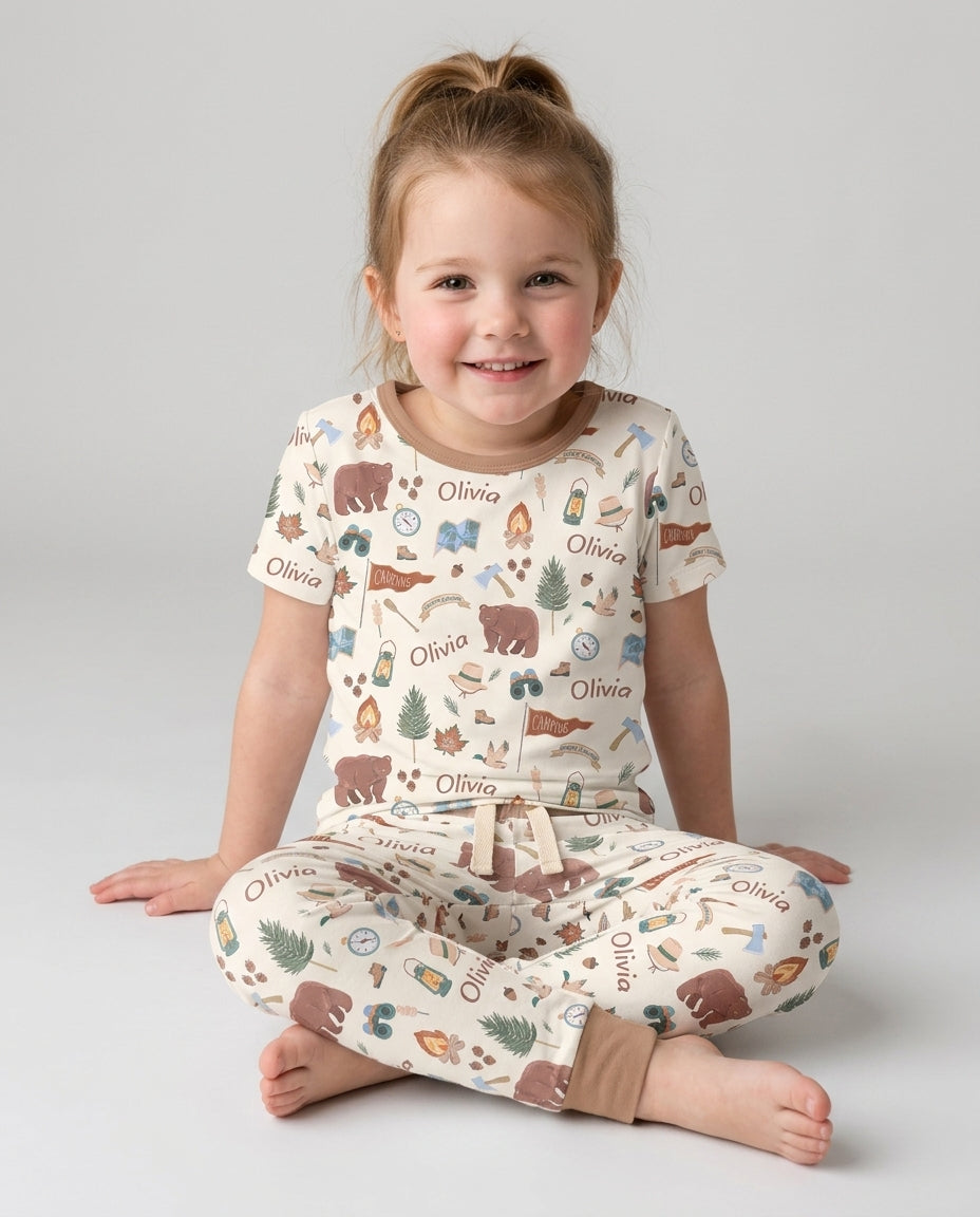 Conjunto de pijama de dos piezas de bambú de manga corta, plantilla personalizada