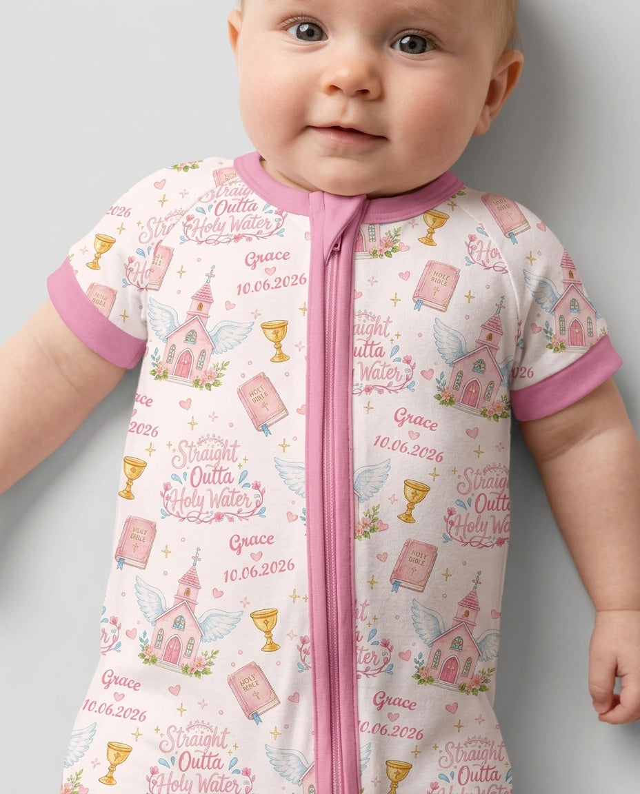 Custom Name Baptism Christening Straight Outta Holy Water Bamboo Shorty Zippy
