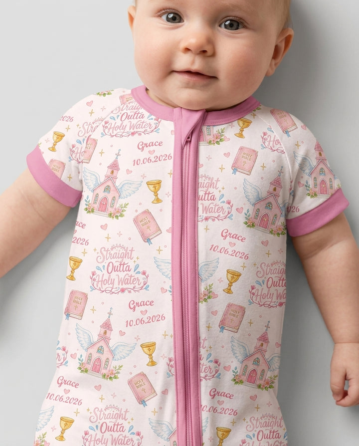 Custom Name Baptism Christening Straight Outta Holy Water Bamboo Shorty Zippy