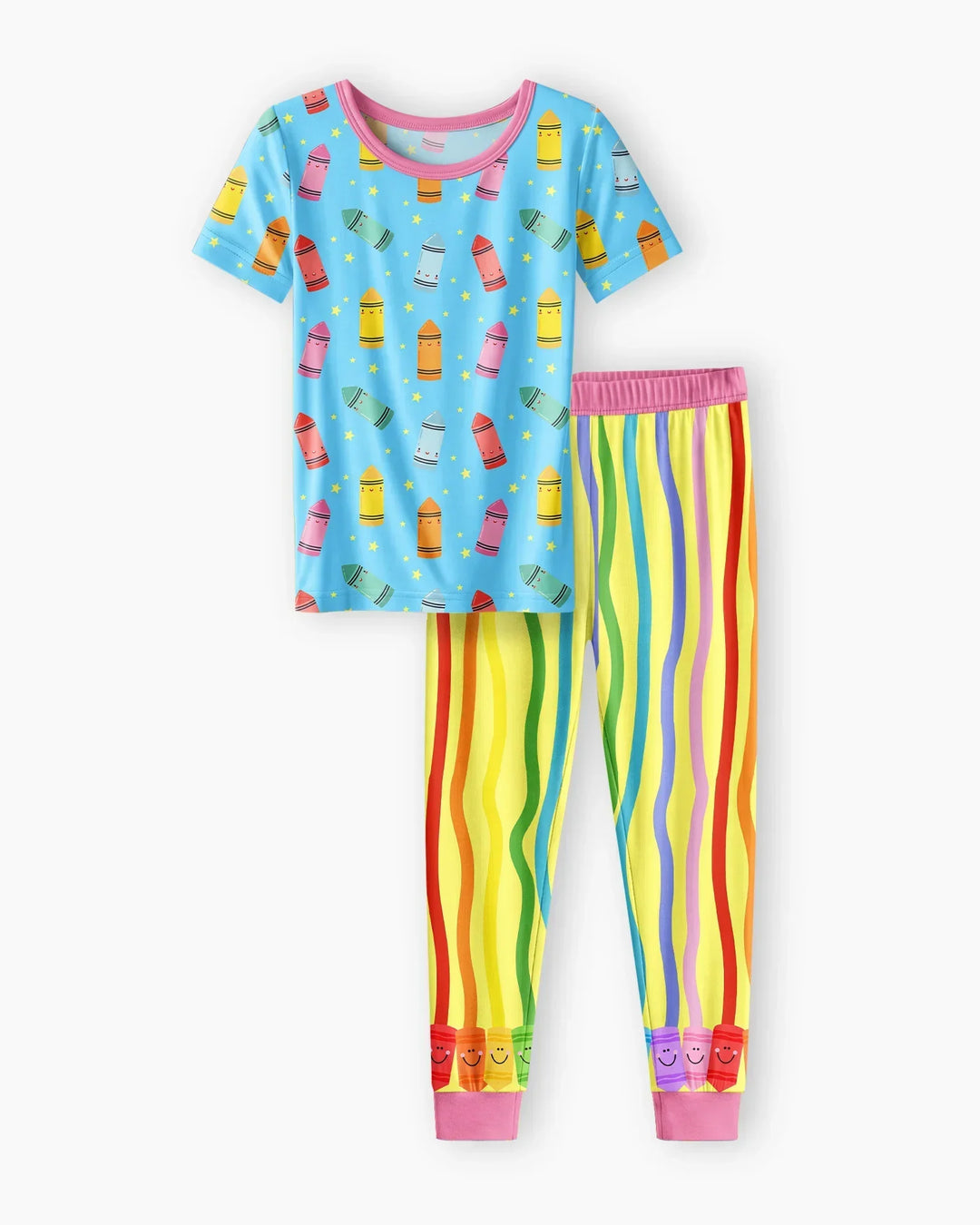 Happy Crayon Friends Bamboo Two Piece Short Sleeve Pajama Set