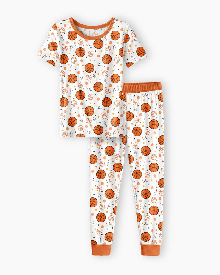 Orange Basketball Bamboo Two Piece Short Sleeve Pajama Set