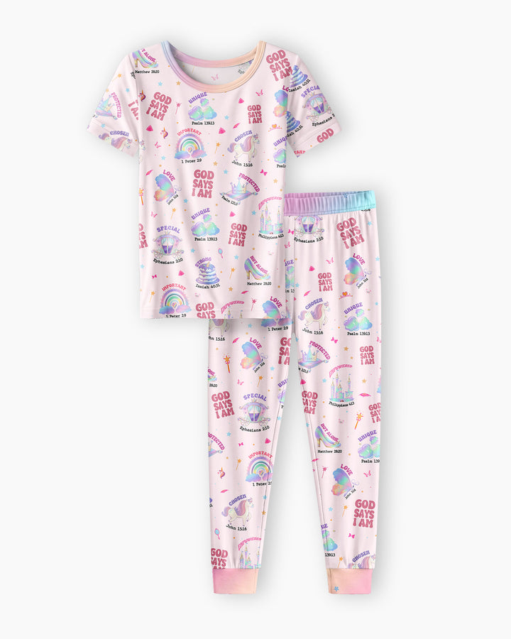 God Says I Am Girl Bamboo Two Piece Short Sleeve Pajama Set
