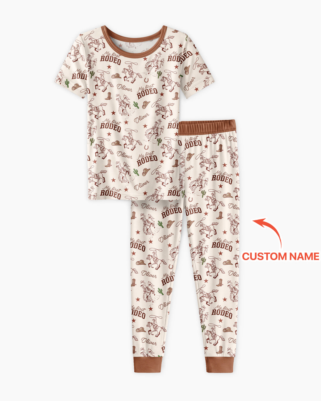 Custom Name First Rodeo Family Matching Bamboo Two Piece Short Sleeve Pajama Set