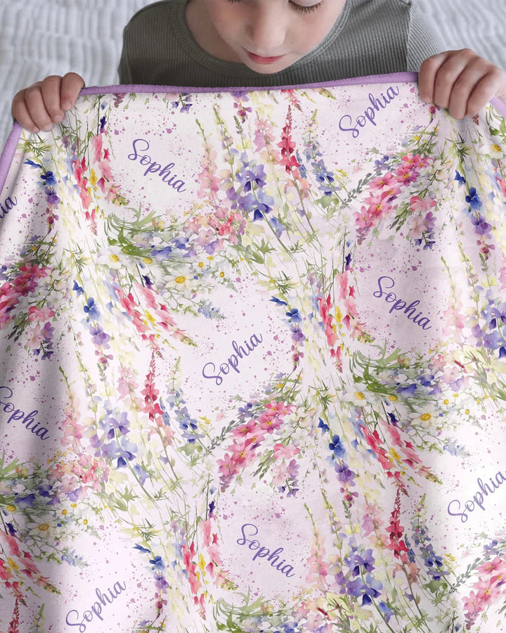 Custom Name Birth Month Flowers Bamboo Blanket