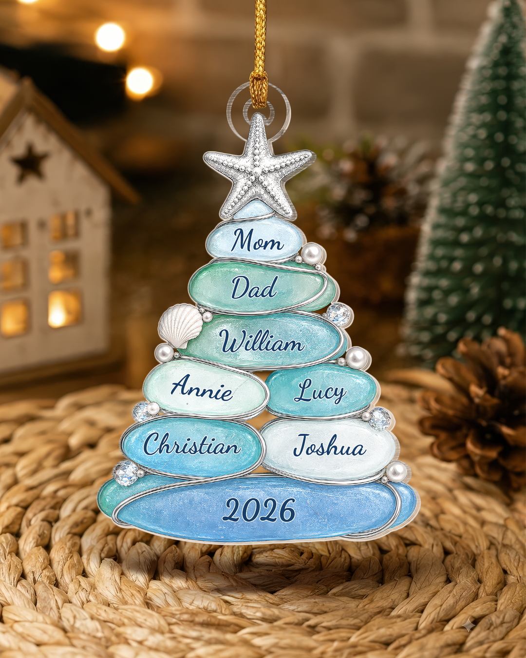 Beach Family Christmas- Acrylic Ornament, Christmas Tree 2026