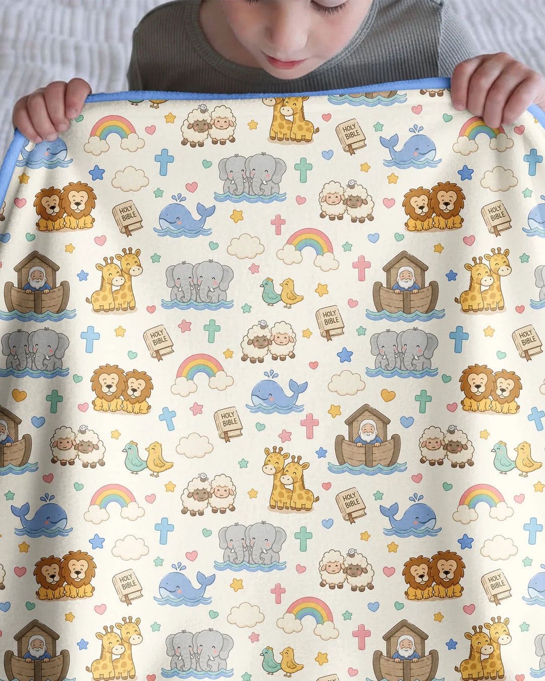 Noah's Ark Jesus Loves Me Bamboo Blanket