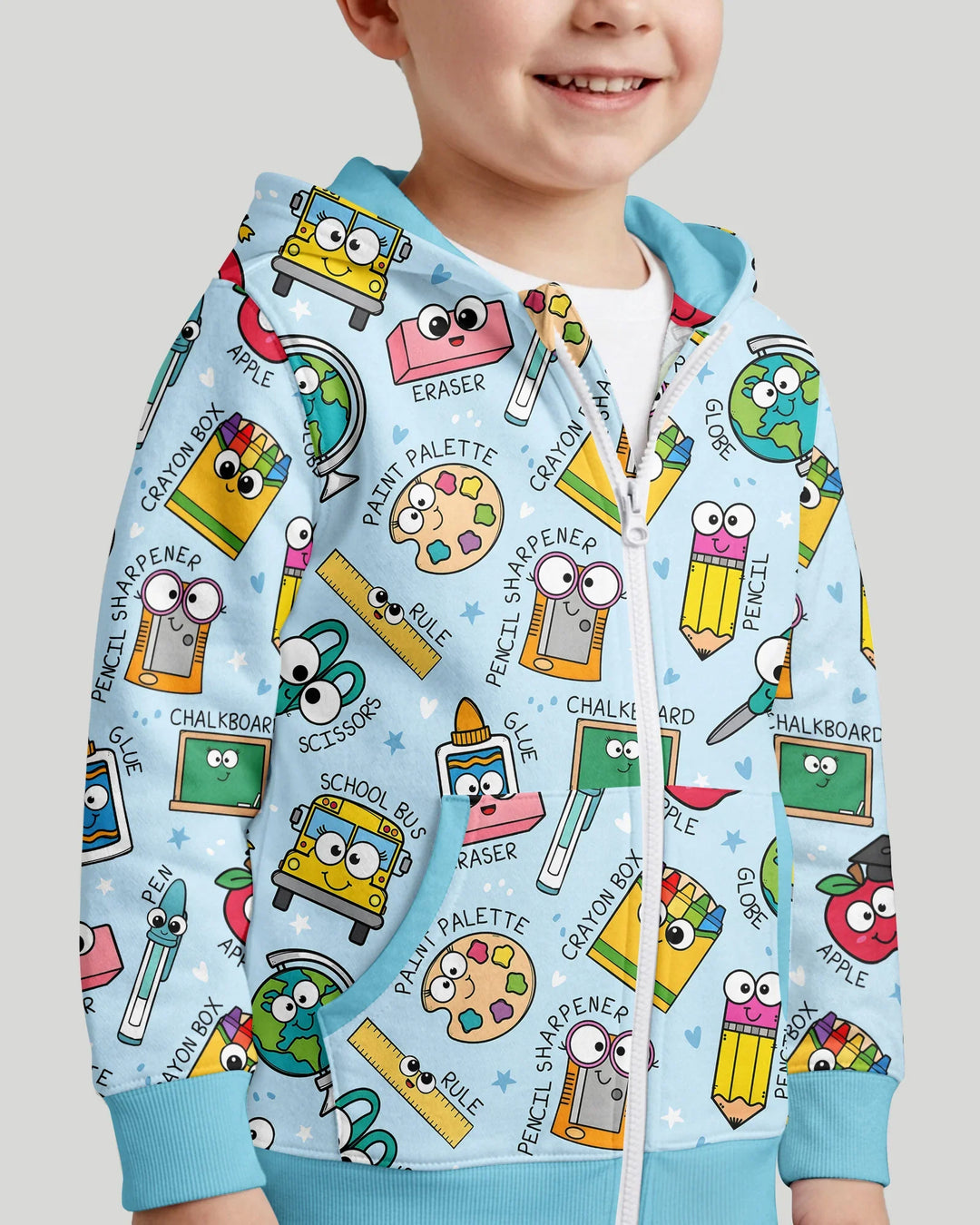 Kapuzenpullover aus Bambus mit hebräischem Alphabet und Reißverschluss