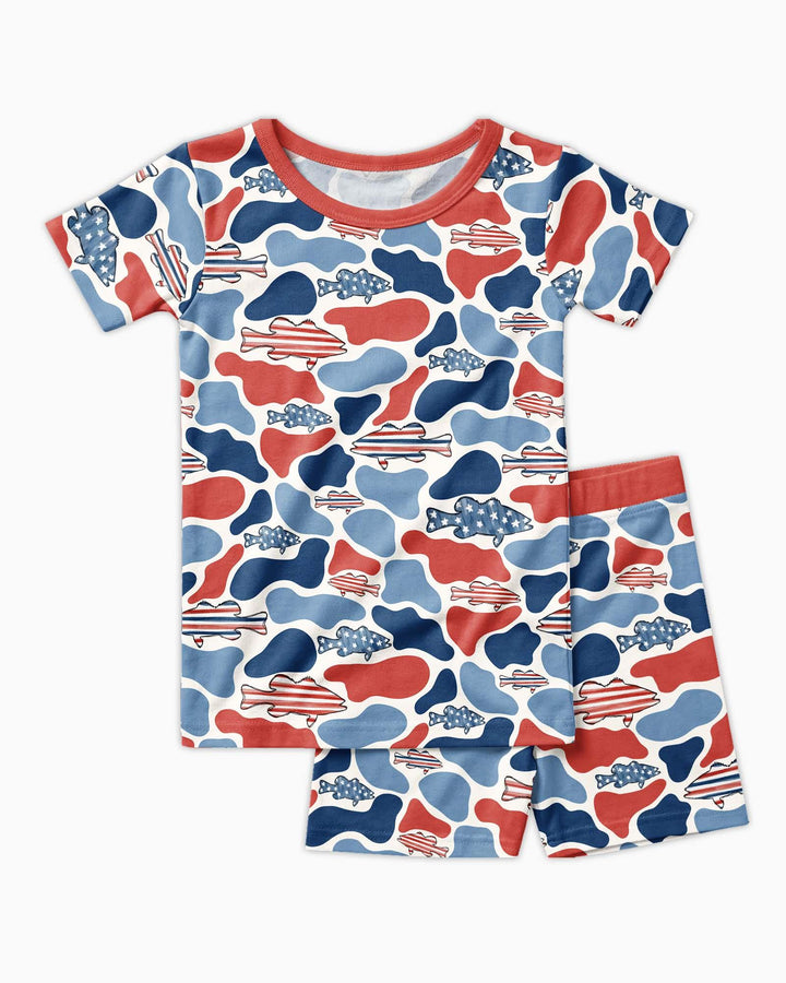 Reel America Daddy & Me Matching Bamboo Two Piece Short Sleeve Shorts Pajama Set