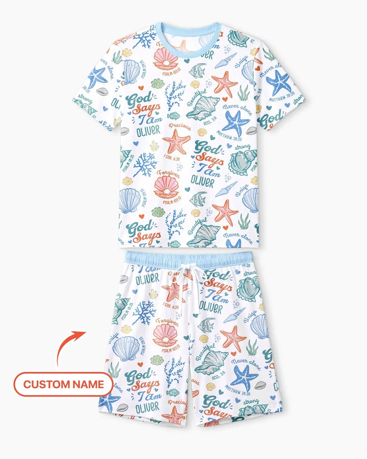 Coastal God Says I Am Custom Name Bamboo Men Short Sleeve Short Pajama Set