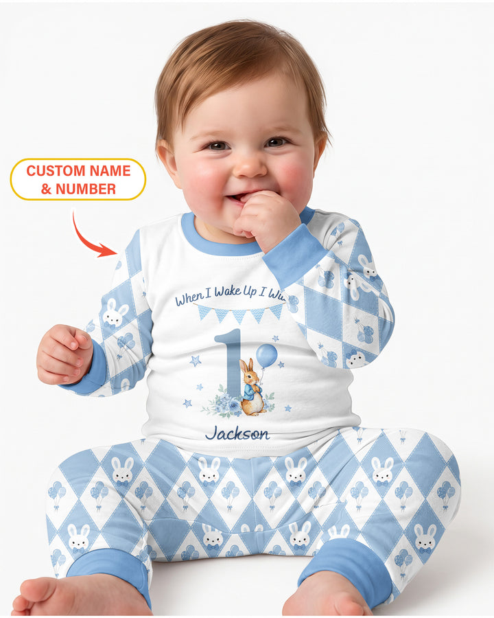 Custom Name When I Wake Up Bunny Birthday Bamboo Two Piece Long Sleeve Pajama Set