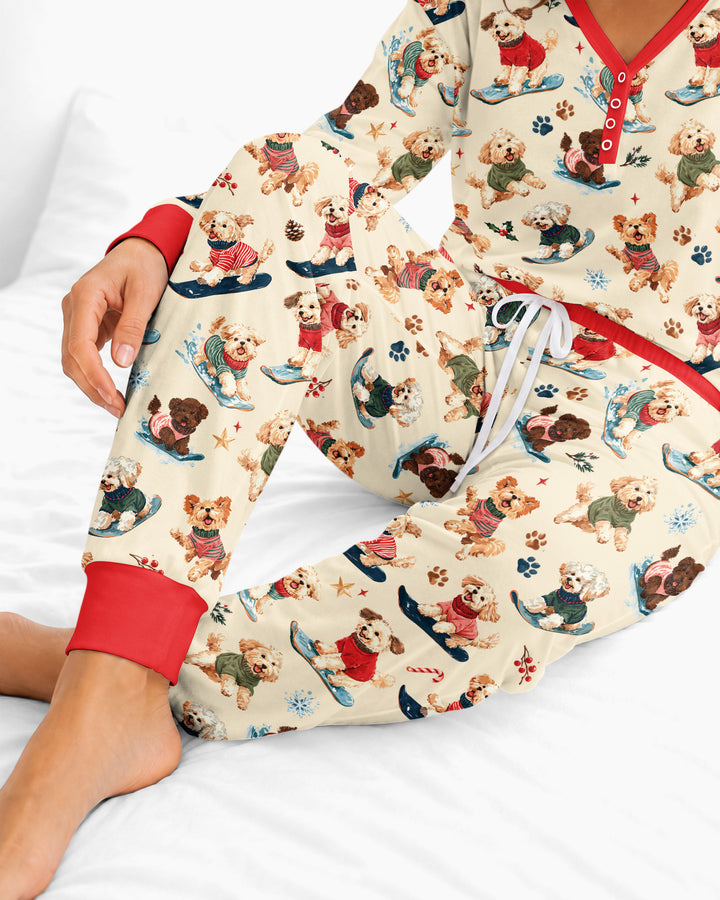 Snowboarding Dogs Bamboo Women Pajama Set
