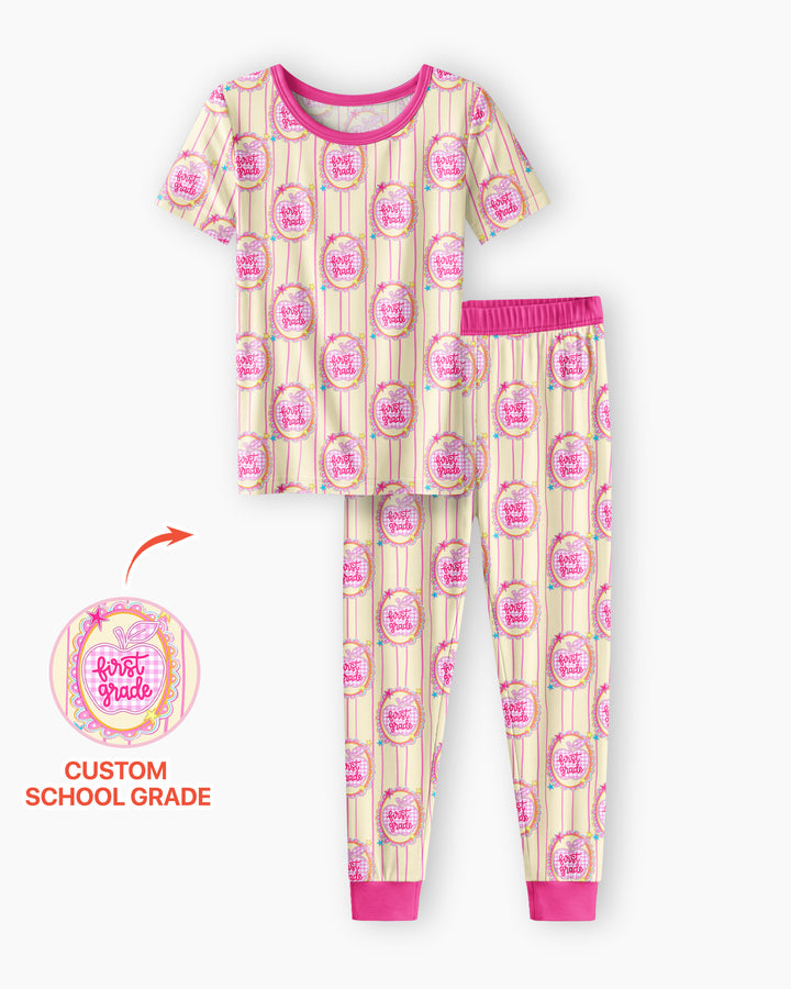 Conjunto de pijama de dos piezas de bambú de manga corta, plantilla personalizada