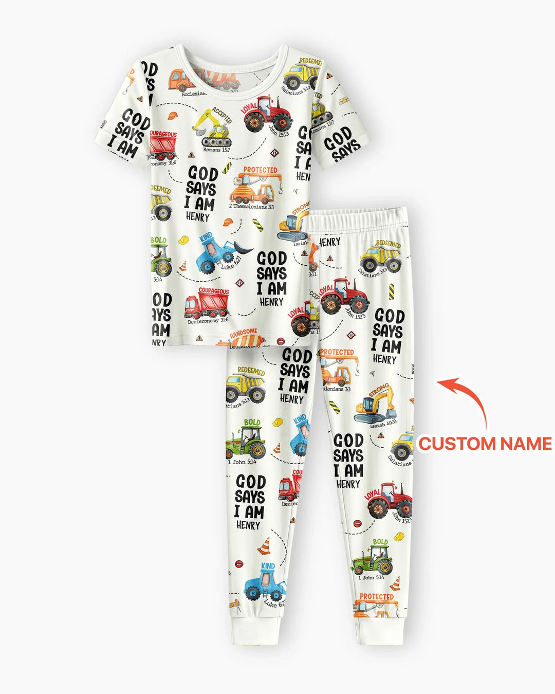Conjunto de Pijama de Dos Piezas de Bambú para Niño con Manga Corta "God Says I Am" con Nombre Personalizado