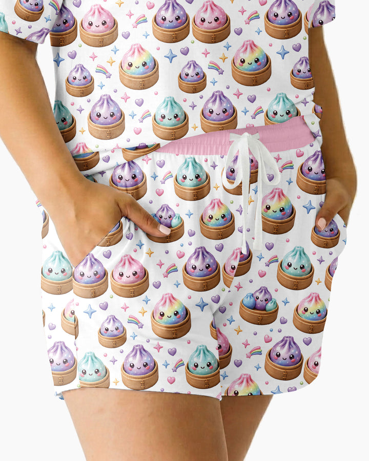 Cute Glitter Dumpling Bamboo Women Short Sleeve Short Pajama Set