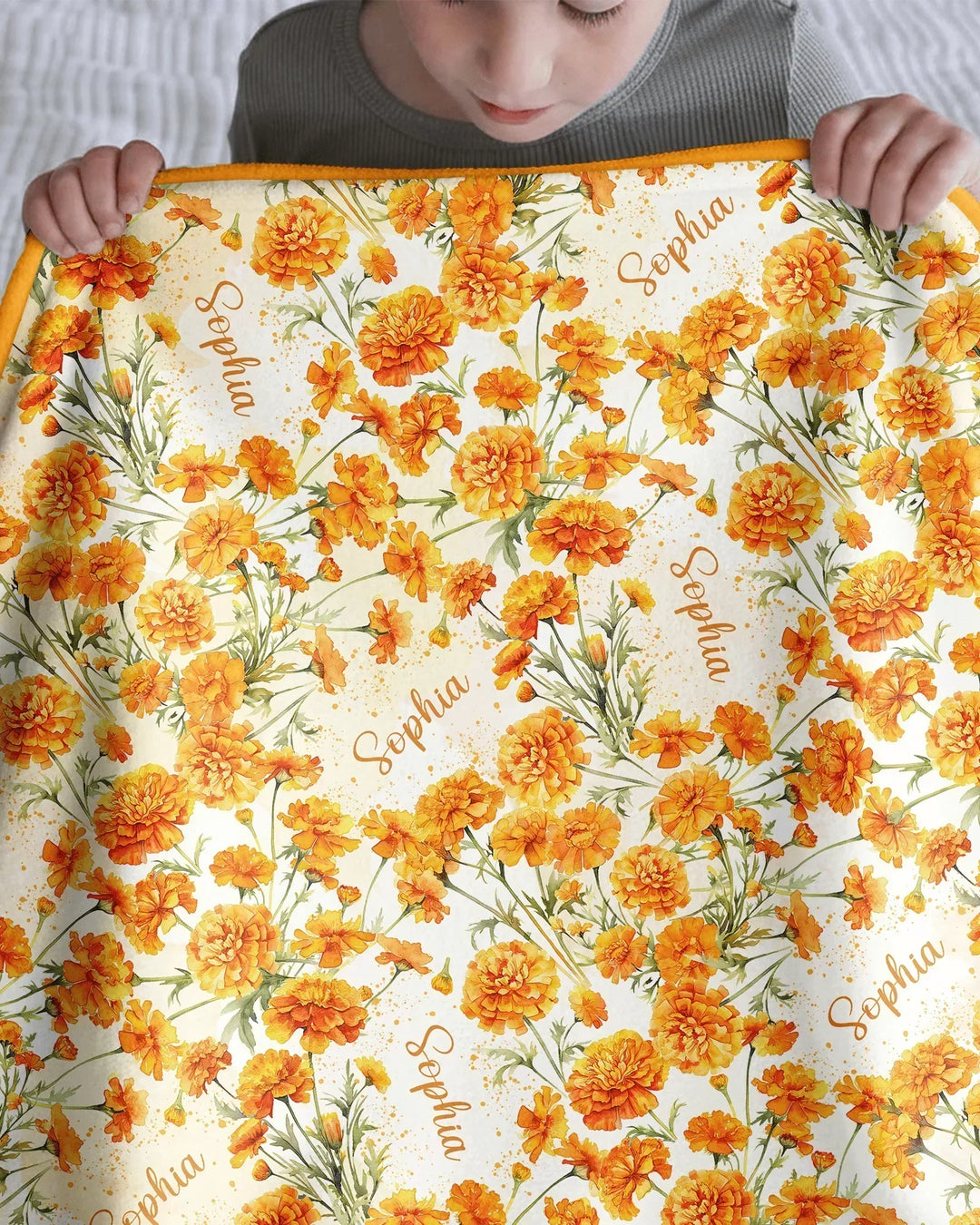 Custom Name Birth Month Flowers Bamboo Blanket