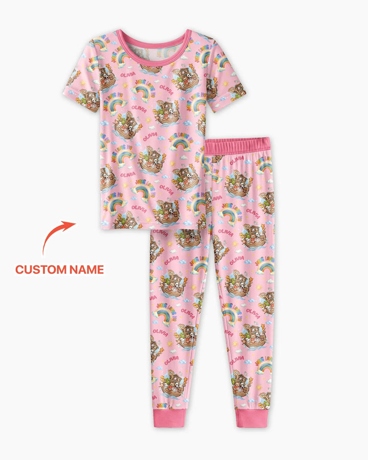 Conjunto de pijama de dos piezas de bambú de manga corta, plantilla personalizada