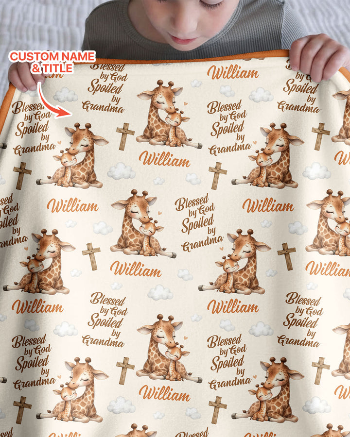 Custom Name Blessed By God Spoiled By Grandma Bamboo Blanket