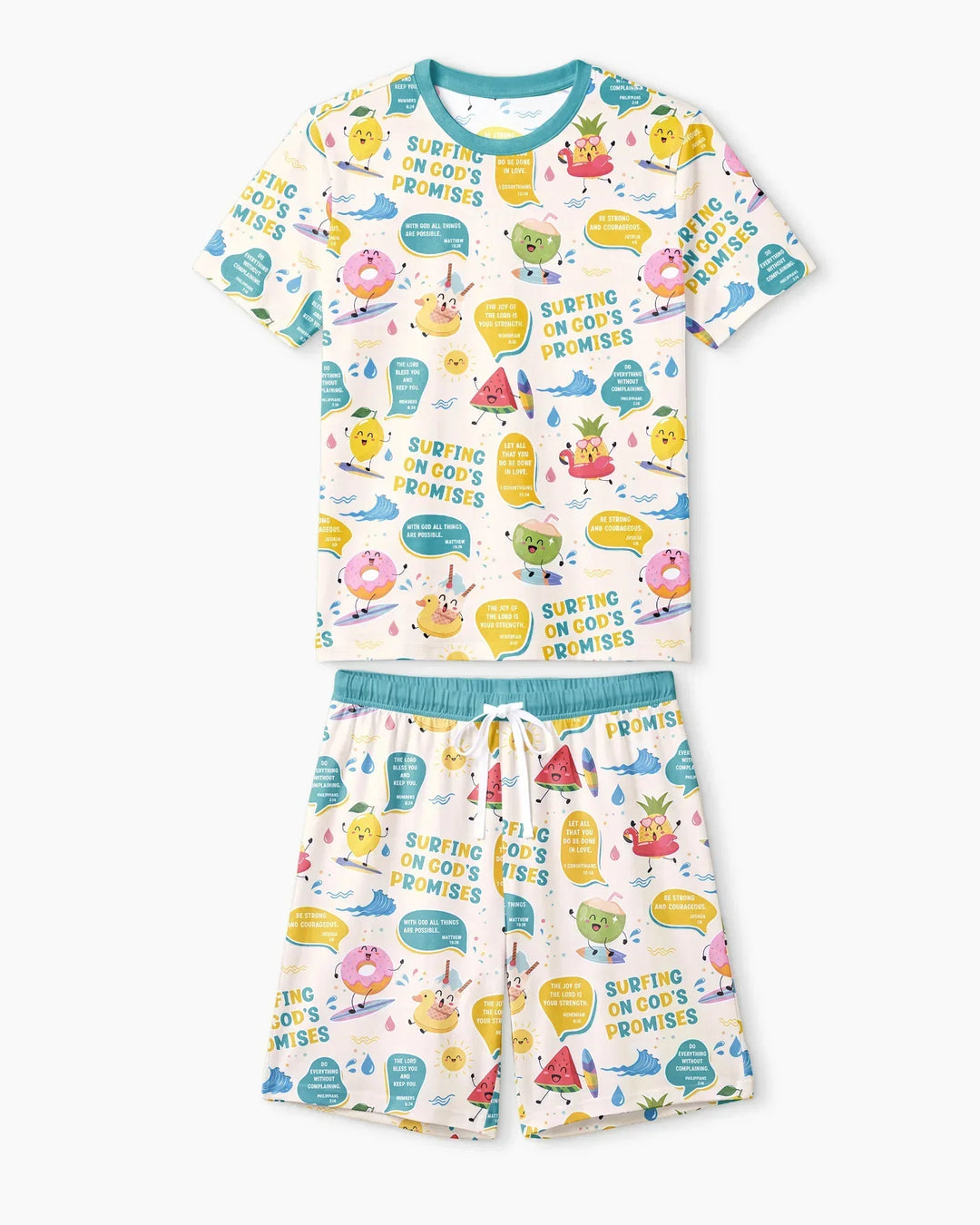 Summer Fruits Surfing On God's Promises Bamboo Men Short Sleeve Short Pajama Set