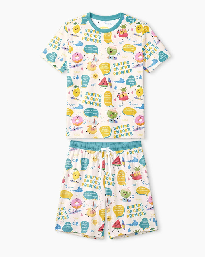 Summer Fruits Surfing On God's Promises Bamboo Men Short Sleeve Short Pajama Set
