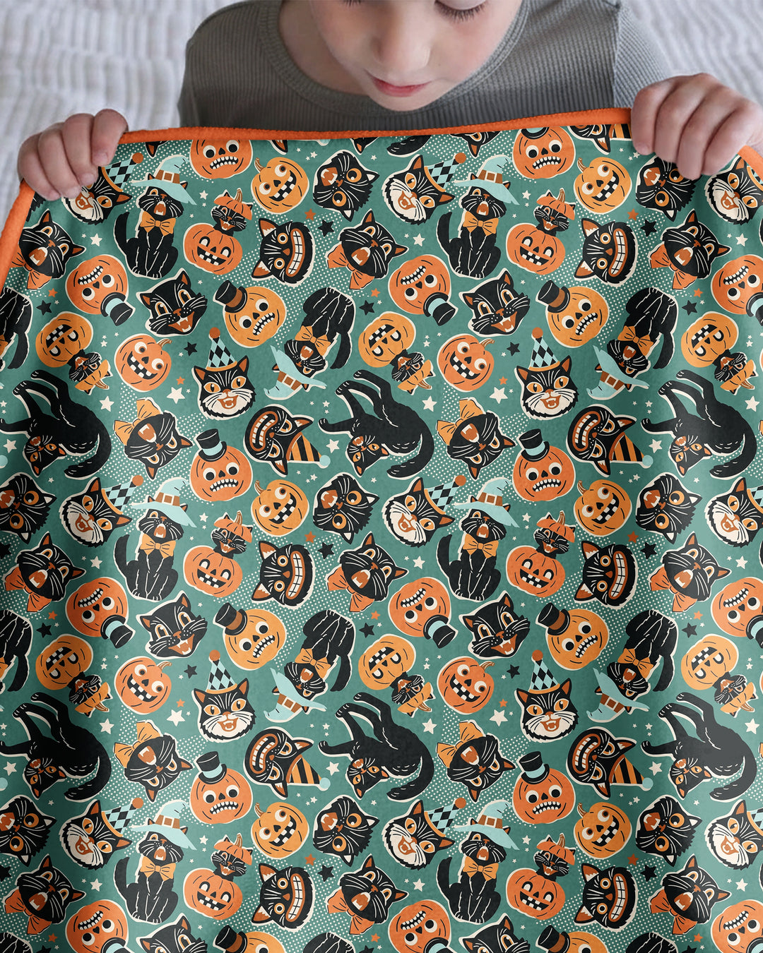 Retro Black Cat Witch Pumpkin Halloween Bamboo Blanket