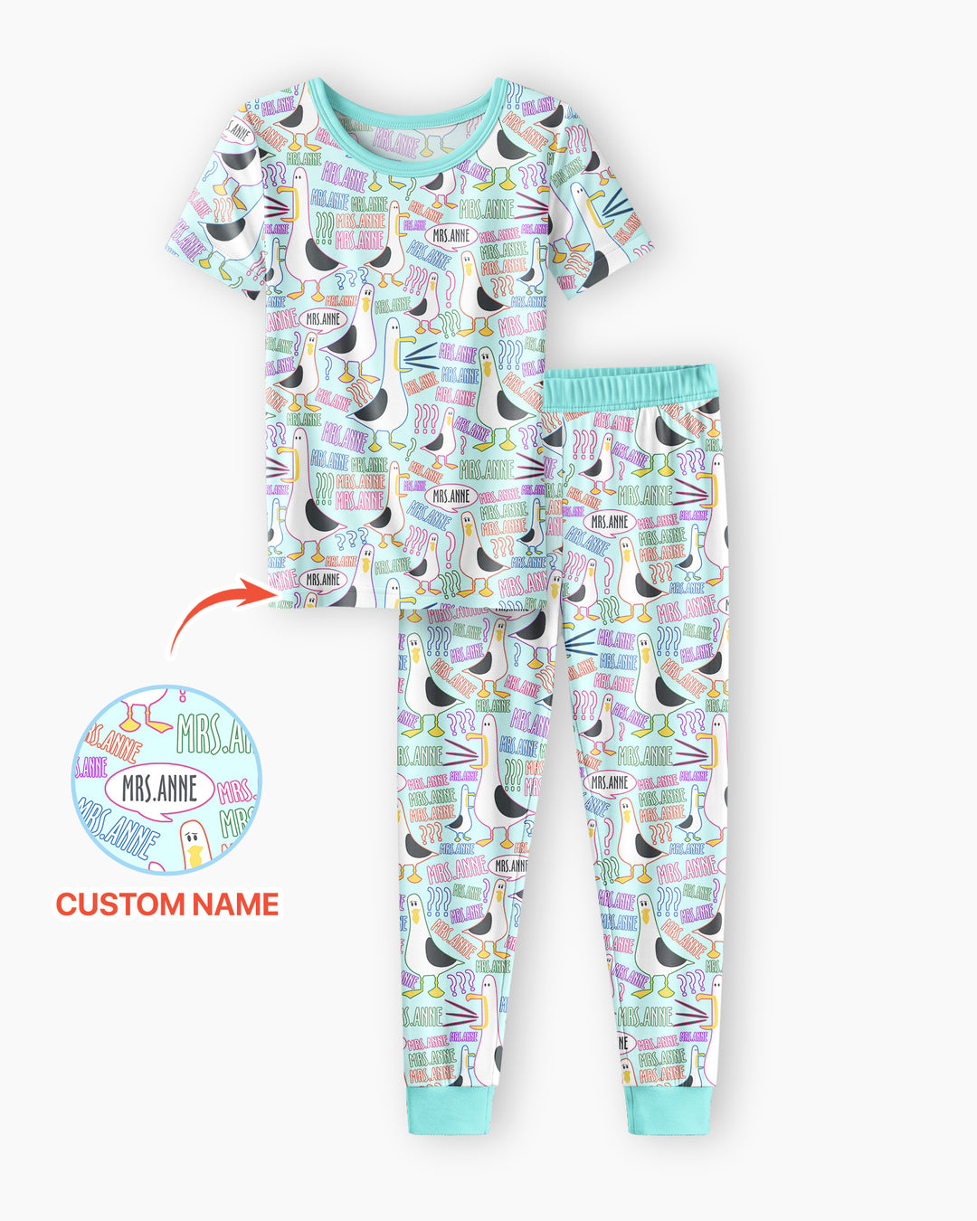 Teacher Teacher Teacher Funny Seagull Bamboo Two Piece Short Sleeve Pajama Set