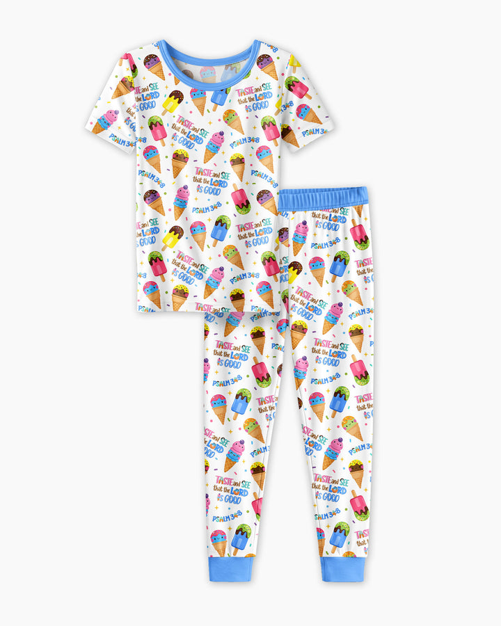 Jesus Summer Ice Cream Taste and See That The Lord Is Good Bamboo Two Piece Short Sleeve Pajama Set