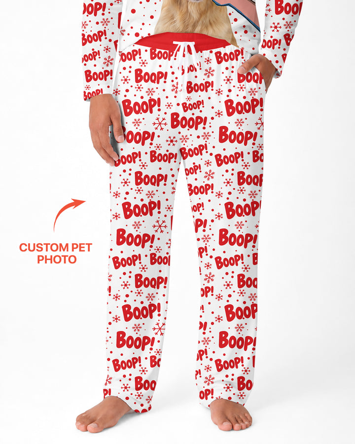Custom Pet Photo Funny Christmas Boop Bamboo Men's Pajama Set