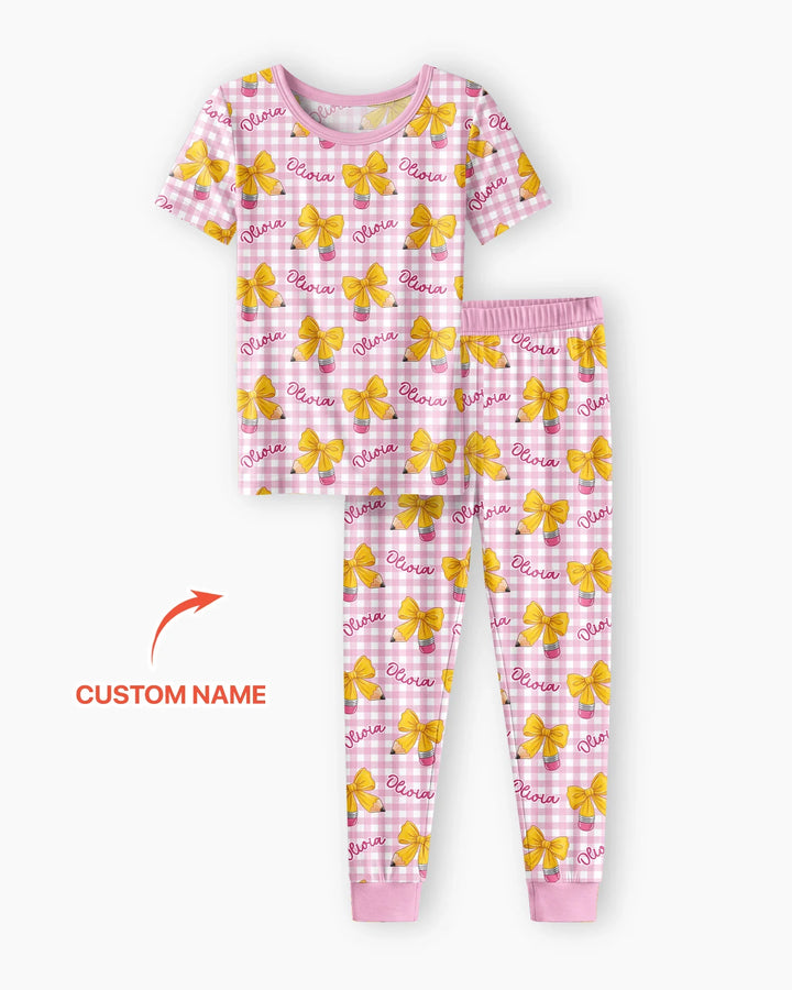 Coquette Back To School Bamboo Two Piece Short Sleeve Pajama Set