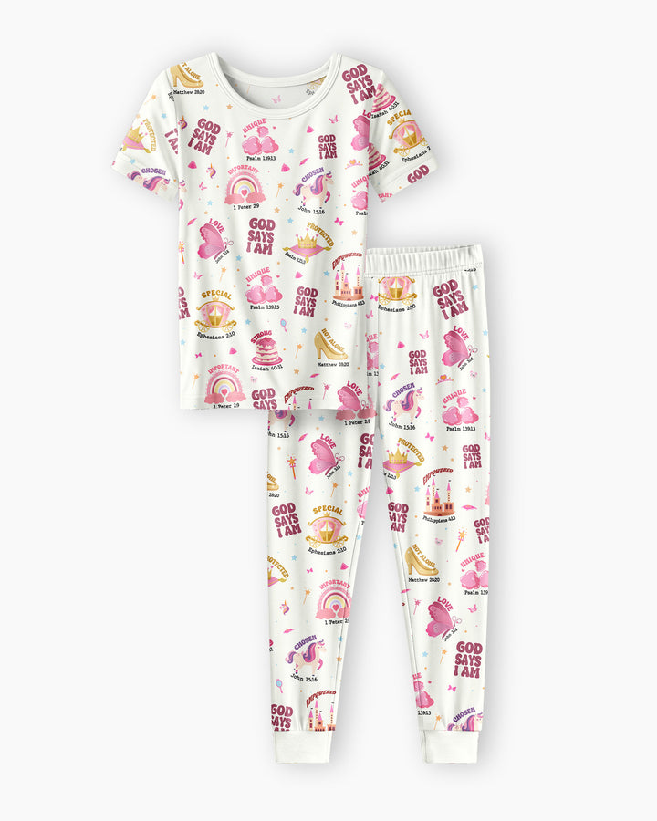 God Says I Am Girl Bamboo Two Piece Short Sleeve Pajama Set