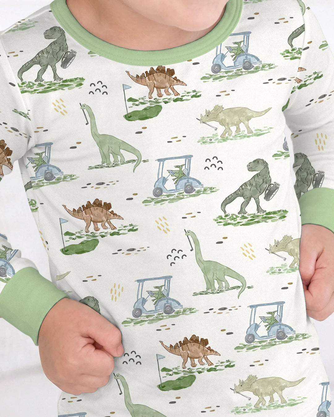 Dinos On The Green Daddy & Me Matching Bamboo Two Piece Long Sleeve Pajama Set