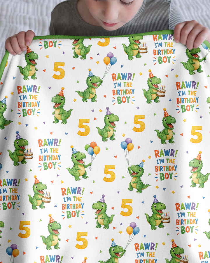 Personalized Dinosaur Birthday Boy Bamboo Blanket