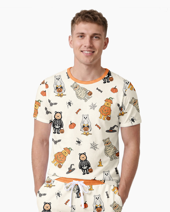 Retro Trick Or Treat Bamboo Men Short Sleeve Short Pajama Set