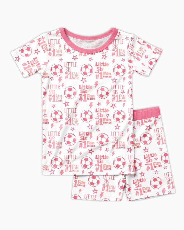Little Sister and Bro #1 Fan Soccer Bamboo Two Piece Short Sleeve Shorts Pajama Set