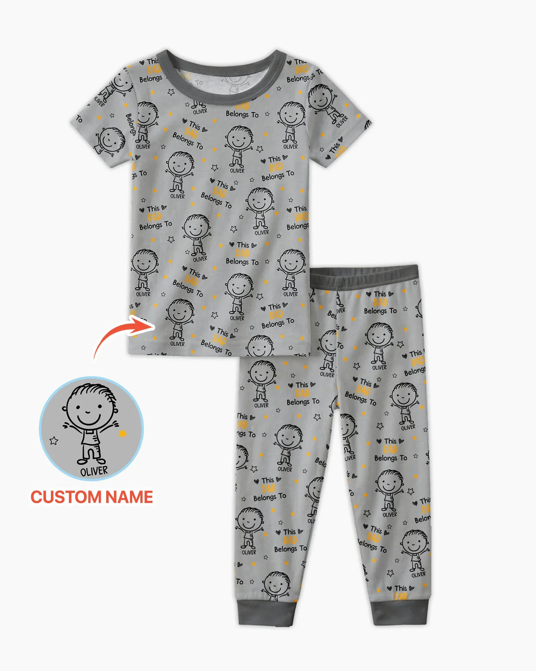 Custom Name This Dad Belongs To Doodle Bamboo Two Piece Short Sleeve Pajama Set