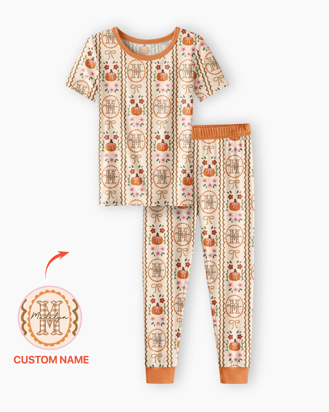 Custom Name Pumpkin Cottage Bamboo Two Piece Short Sleeve Pajama Set