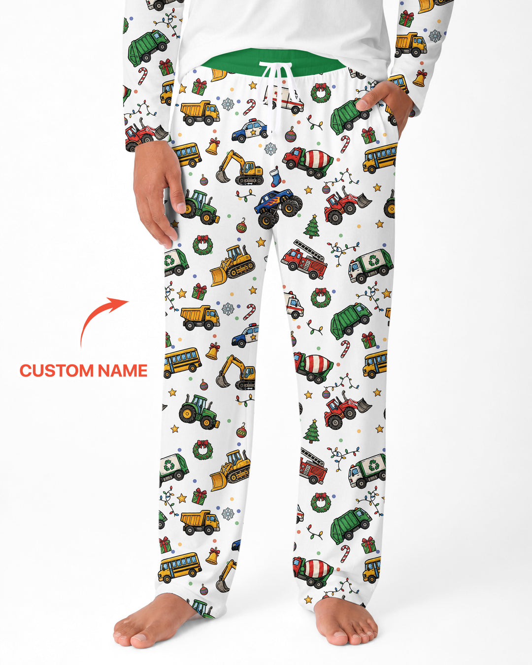 Custom Name Little Trucks Christmas Tree Bamboo Men's Pajama Set