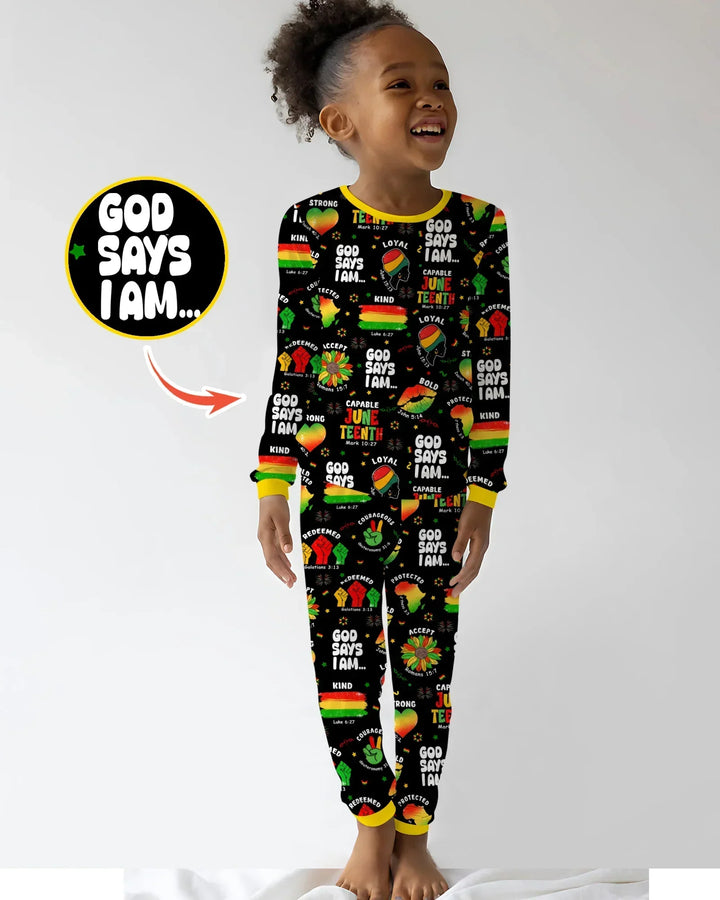 God Says I Am Juneteenth Blessings Bamboo Two Piece Long Sleeve Pajama Set