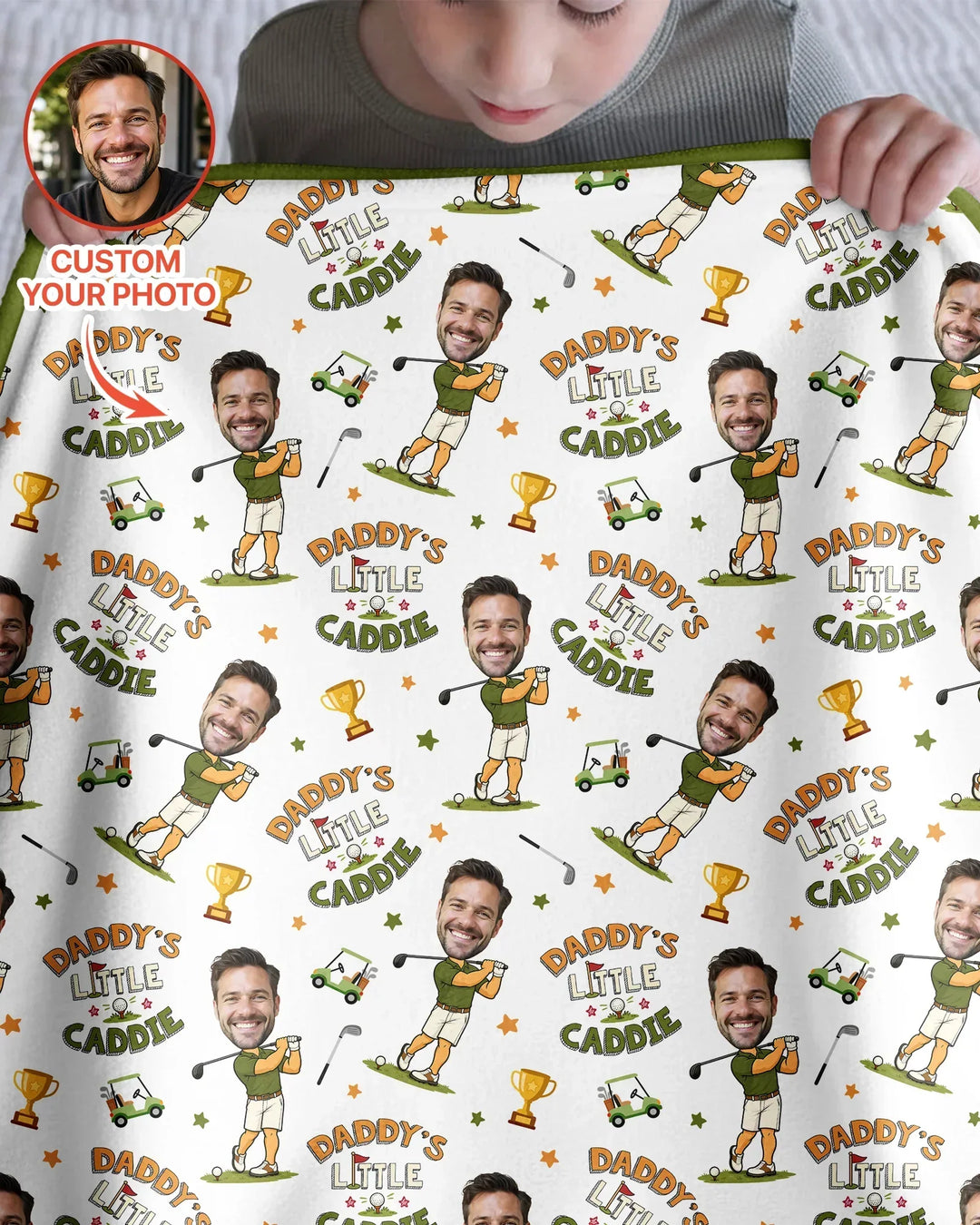 Custom Photo Daddy's Little Caddie Daddy & Me Matching Bamboo Blanket